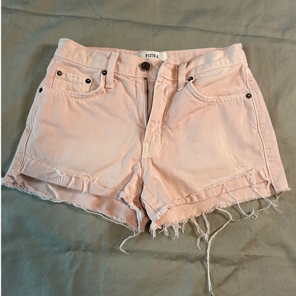 Pistola Pink High Rise Distressed Denim Cutoff Shorts Size 24 made in USA